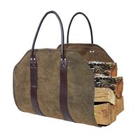 Waxed Canvas Log Carrier with Reinforced Leather Handles